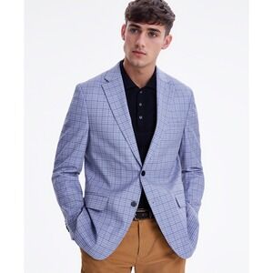 Tommy Hilfiger Sport Coat Mens 40R Light Blue Plaid Conrad Blazer Jacket *FLAW*